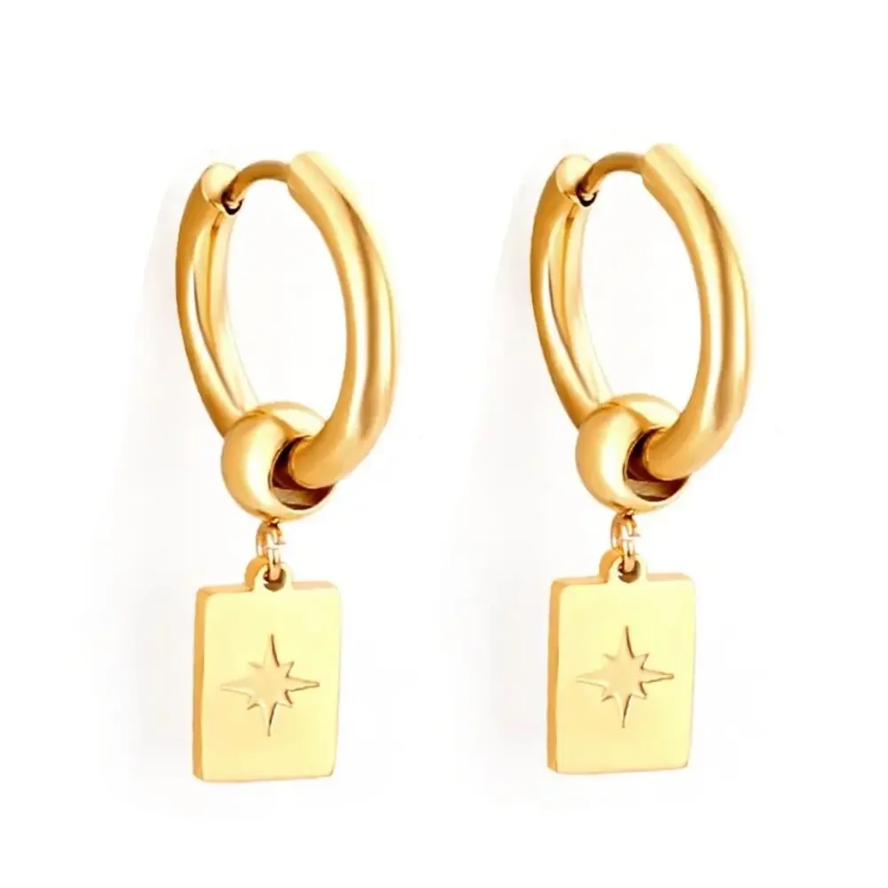 NEW 18K yellow gold plated hoop dangle drop star square earrings jewelry B19A